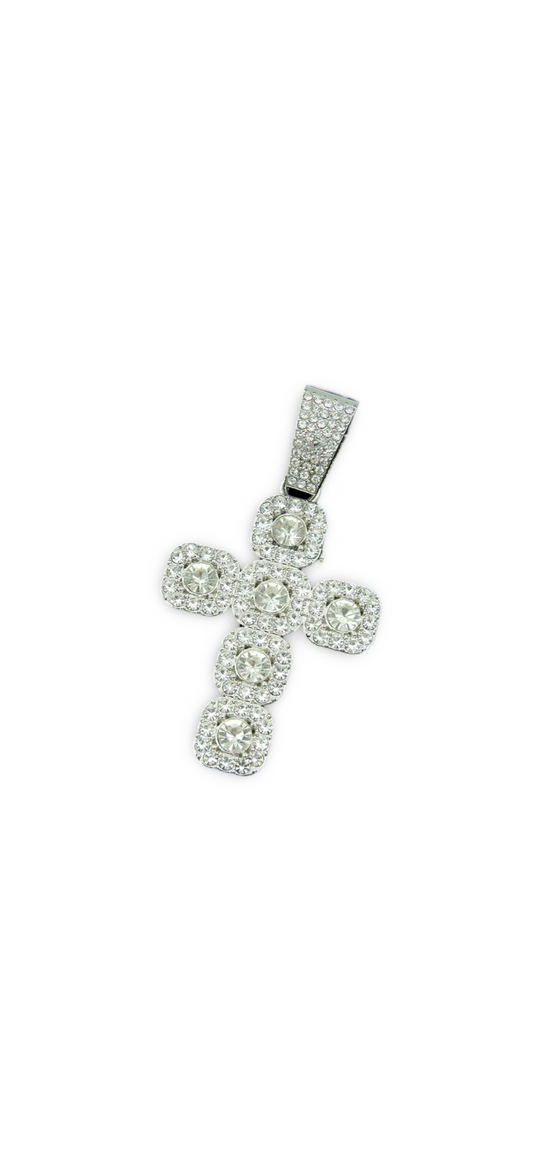Jumbo Bubble Cross Necklace - Silver