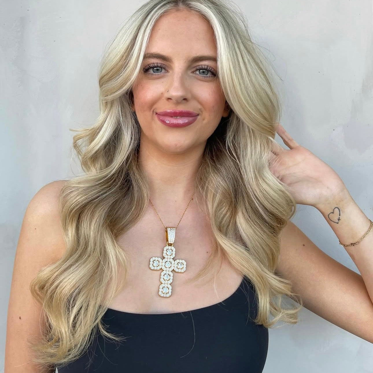 Jumbo Bubble Cross Necklace - Gold