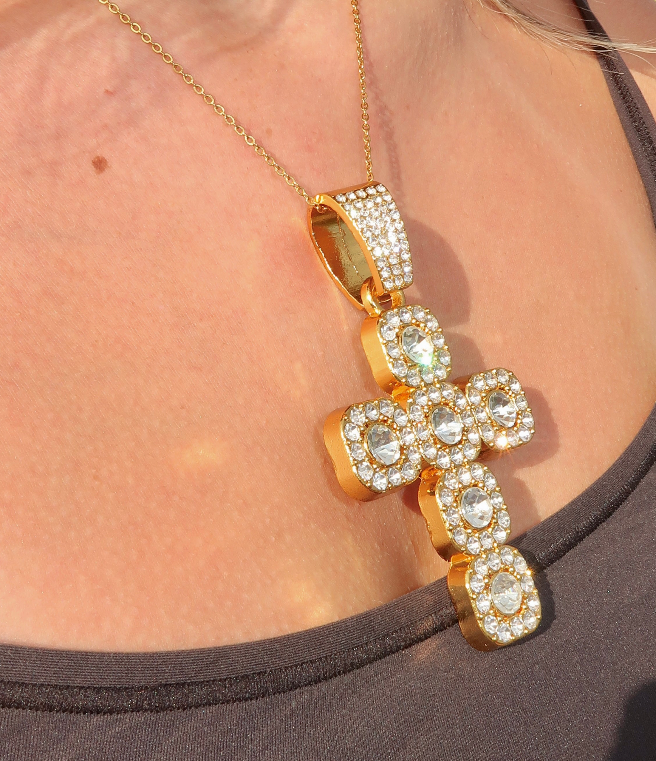 Jumbo Bubble Cross Necklace - Gold