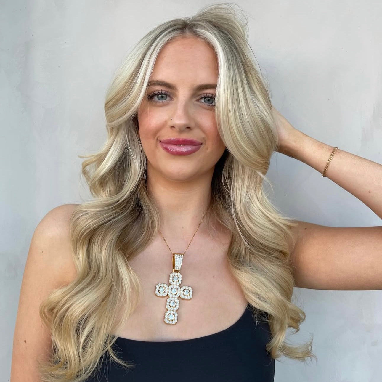 Jumbo Bubble Cross Necklace - Gold
